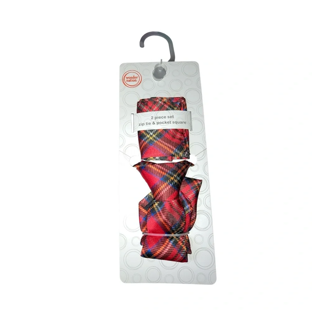Wonder Nation Red and Black Plaid Zip Tie And Pocket Square Collection